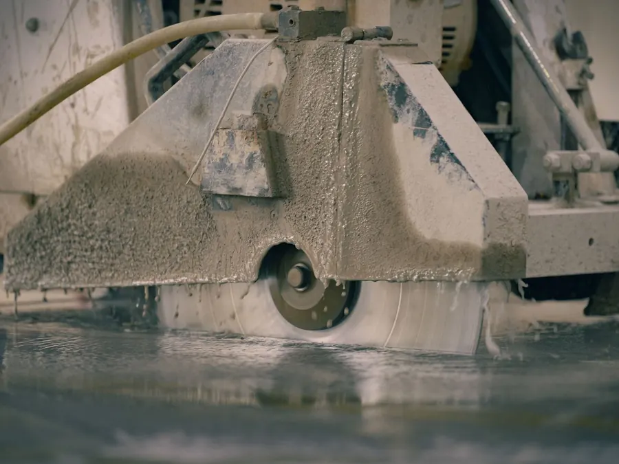 Diamond blade saw cutting a concrete slab during floor prep in Pueblo CO