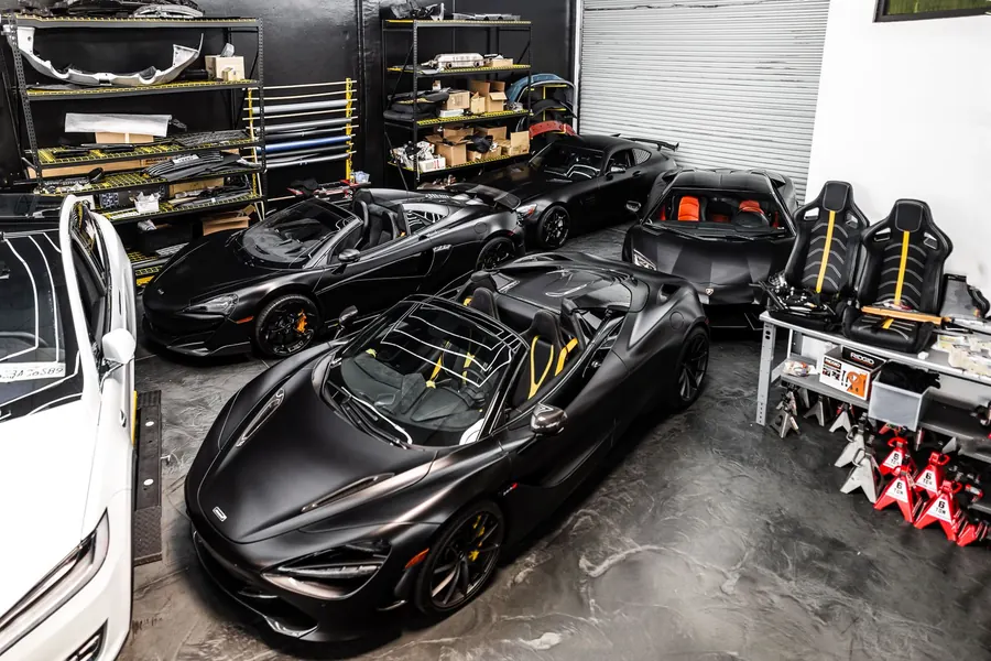 Cars parked on a finished glossy coated garage floor in Pueblo CO
